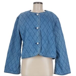 Blue Quilted Denim Jacket - Women's Button-Front Coat